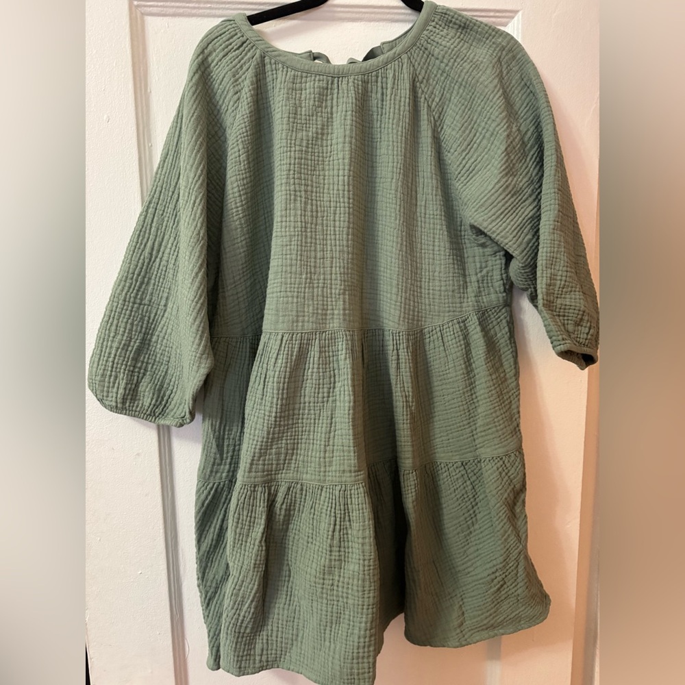 Alice Walk Organic Cotton Gauze Puff Sleeve Dress Triple Gauze In Sage XL - Picture 2 of 3